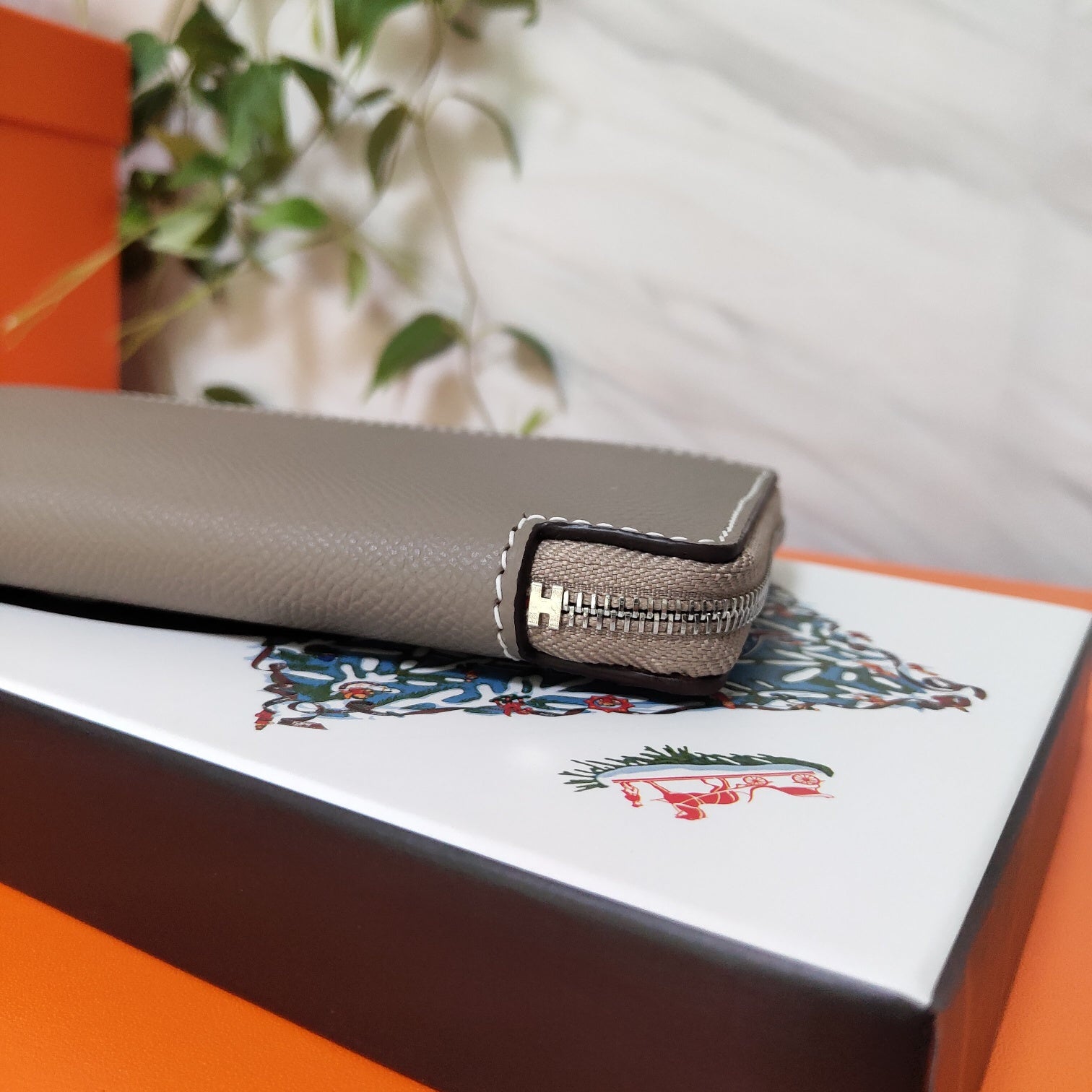 HERMES Zipper Wallet 20 Light Brown Epsom