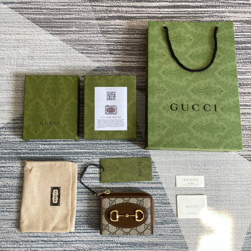 GUCCI HORSEBIT 1955 MINI 11 WALLET BEIGE AND EBONY CANVAS