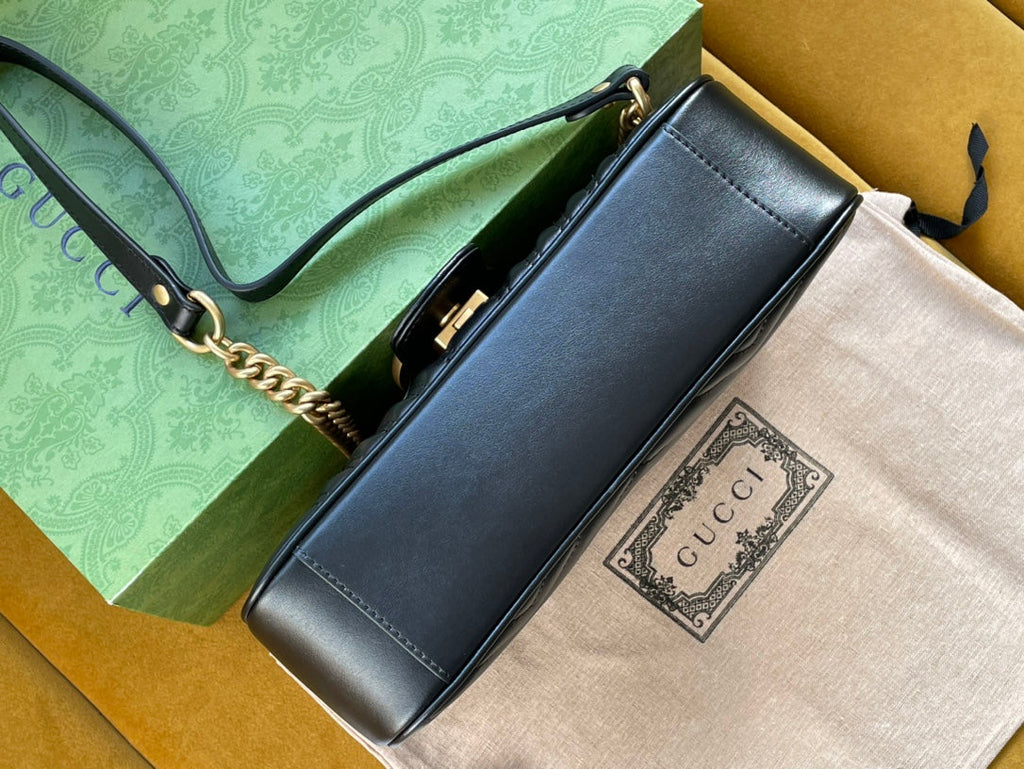 GUCCI MARMONT MATELASSÉ LARGE 26 BAG BLACK CALFSKIN