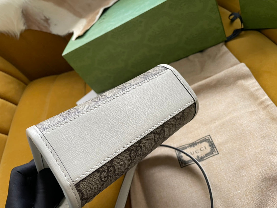 GUCCI MINI TOTE  20 BAG IN BEIGE CANVAS AND WHITE CALFSKIN