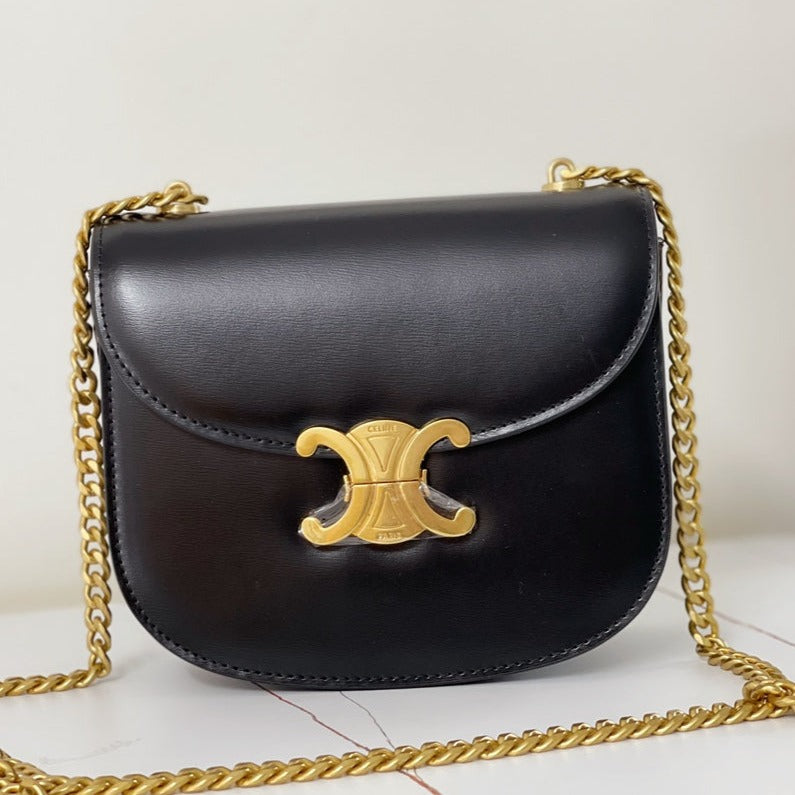 CELINE TRIPHOME 19 SADDLE BAG BLACK CALFSKIN