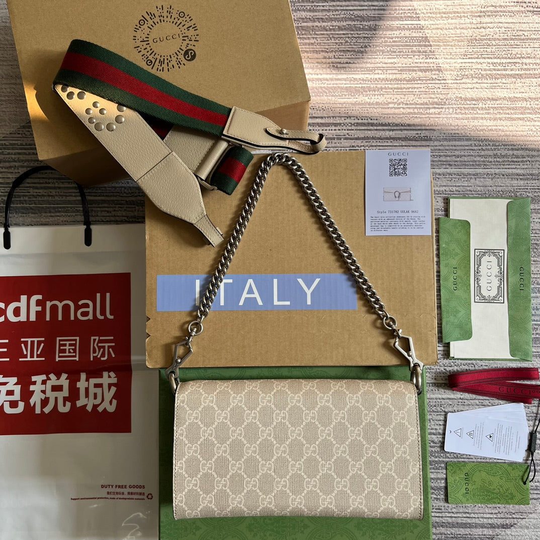 GUCCI DIONYSUS  25 SMALL RECTANGULAR BAG IN BEIGE CANVAS