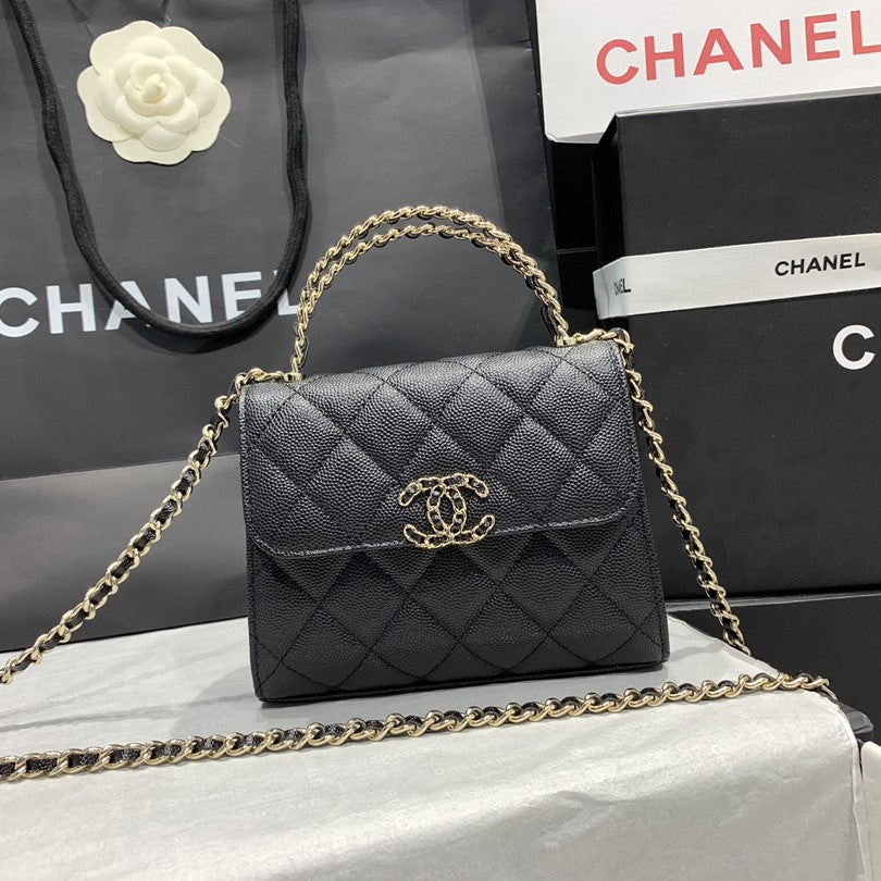CHANEL 23P Flap Bag 15cm Black Caviar Gold Hardware