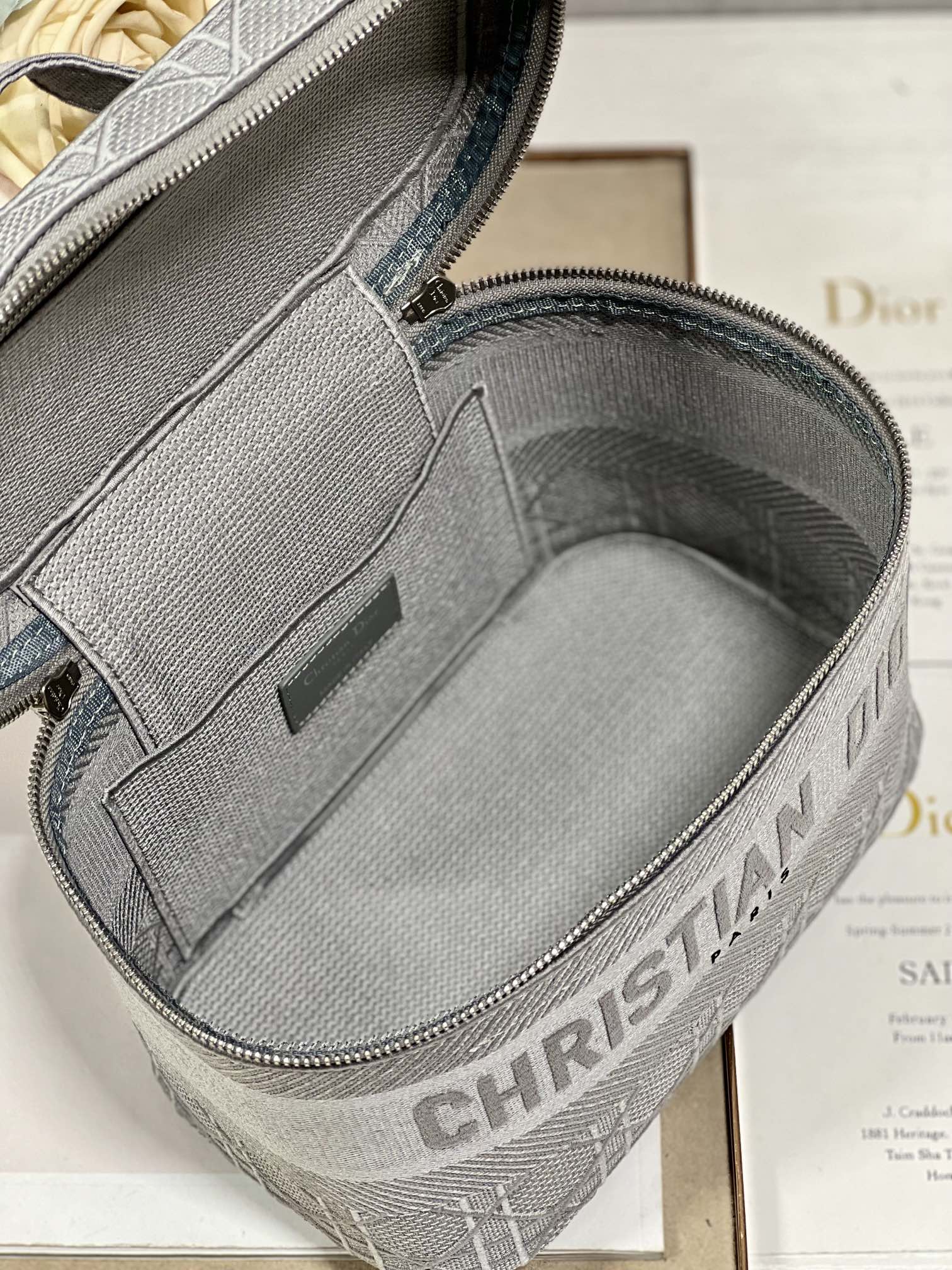 DIOR SMALL 25 TRAVEL VANITY CASE WITH SHOULDER STRAP DOVE GRAY