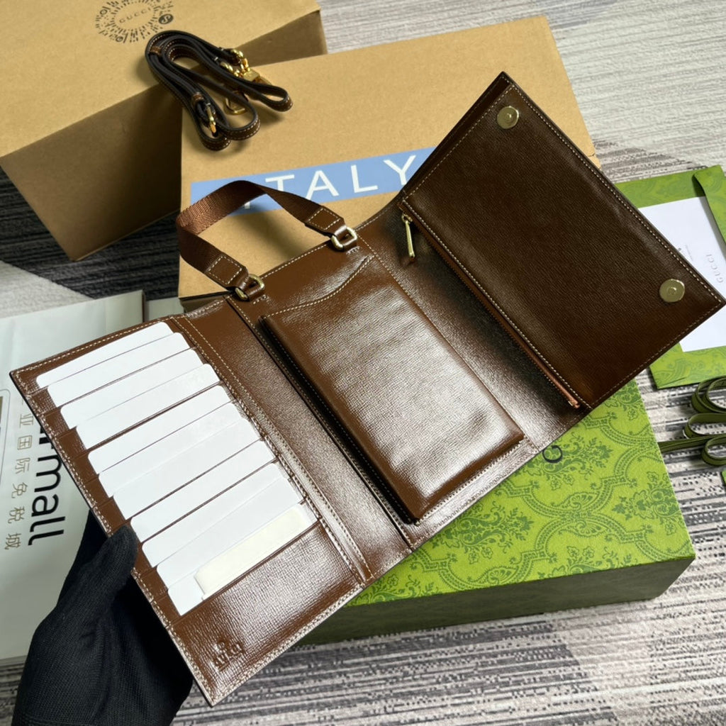 GUCCI CLASP CLUTCH 20 IN BEIGE CANVAS AND BROWN CALFSKIN