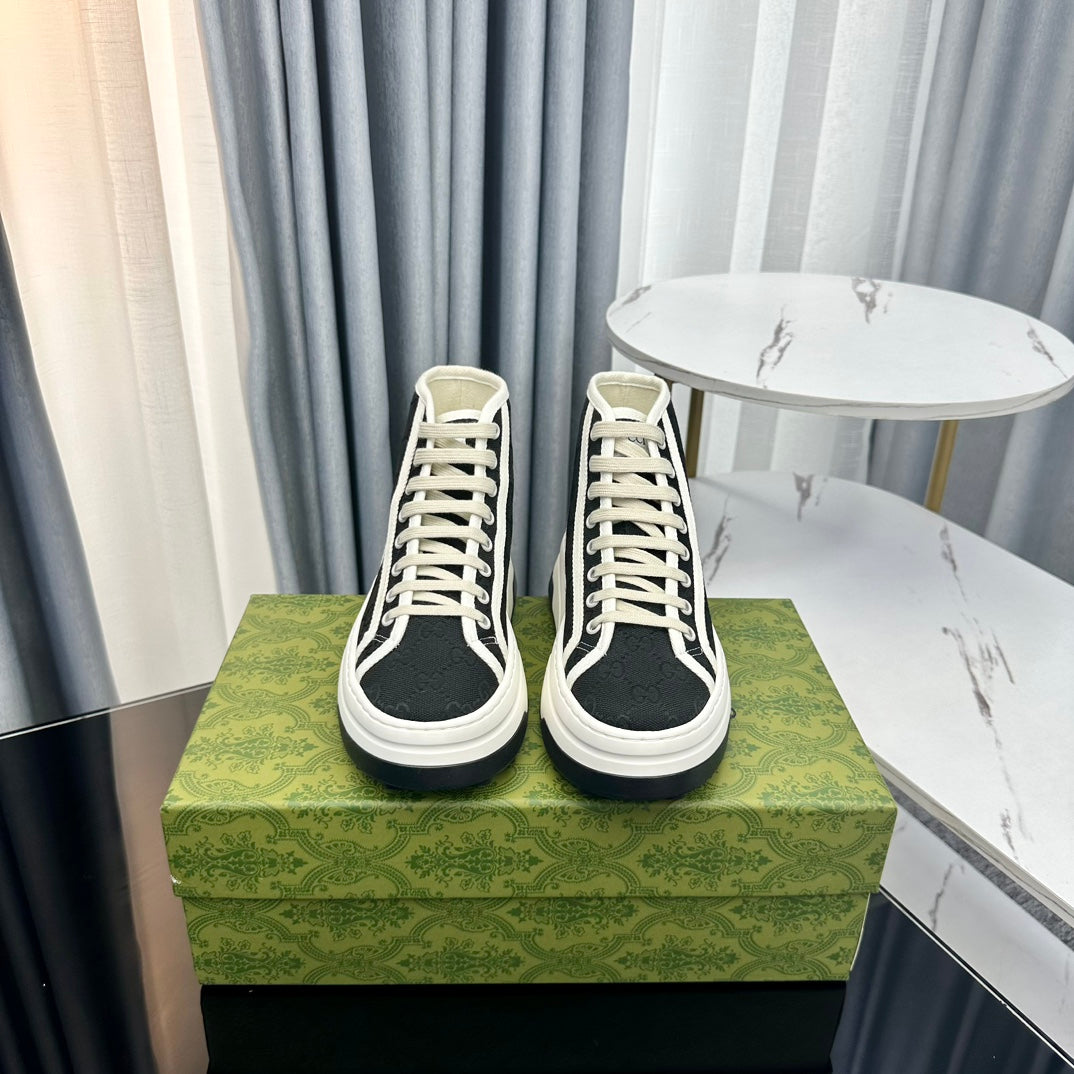 GUCCI HIGH TOP SNEAKER FLATFORM BLACK CANVAS
