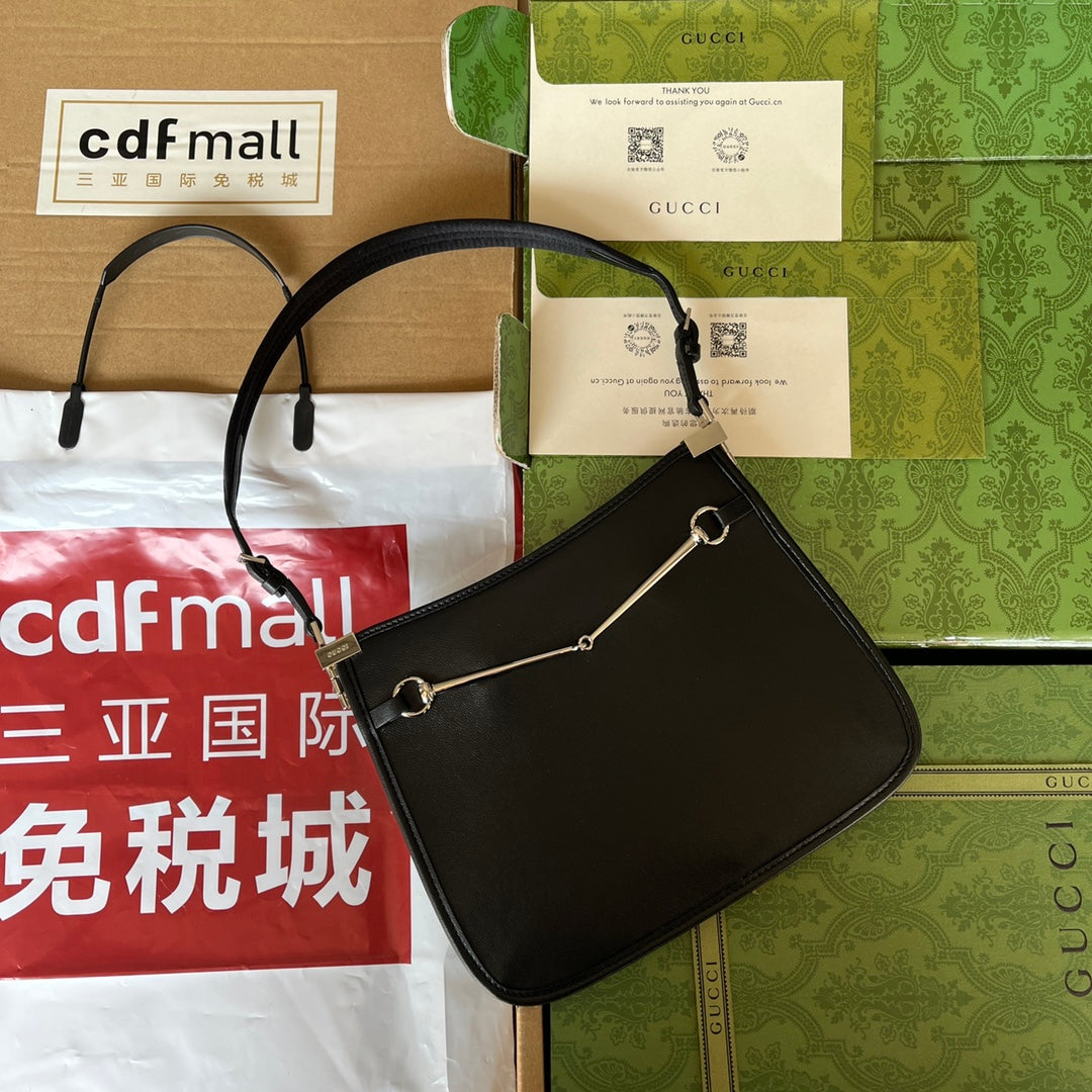 GUCCI SLIM HORSEBIT SMALL SHOULDER BAG 23 IN BLACK CALFSKIN PALLADIUM HARDWARE