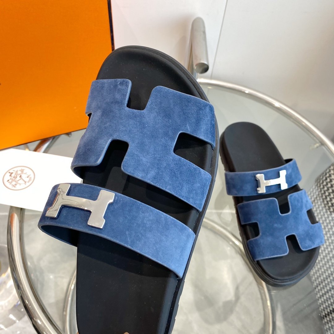 HERMES Chypre Sandal Blue Suede