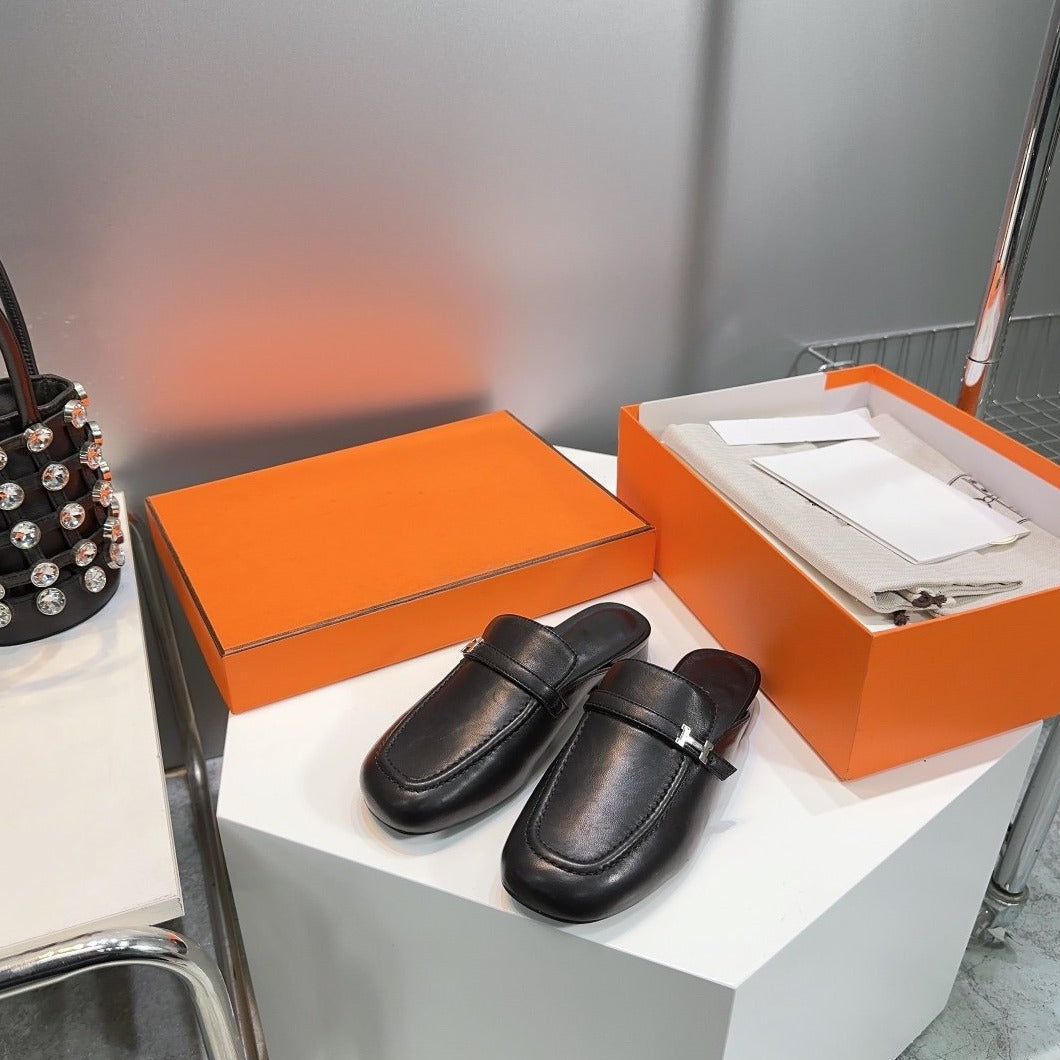 HERMES Lena Mule Black Leather