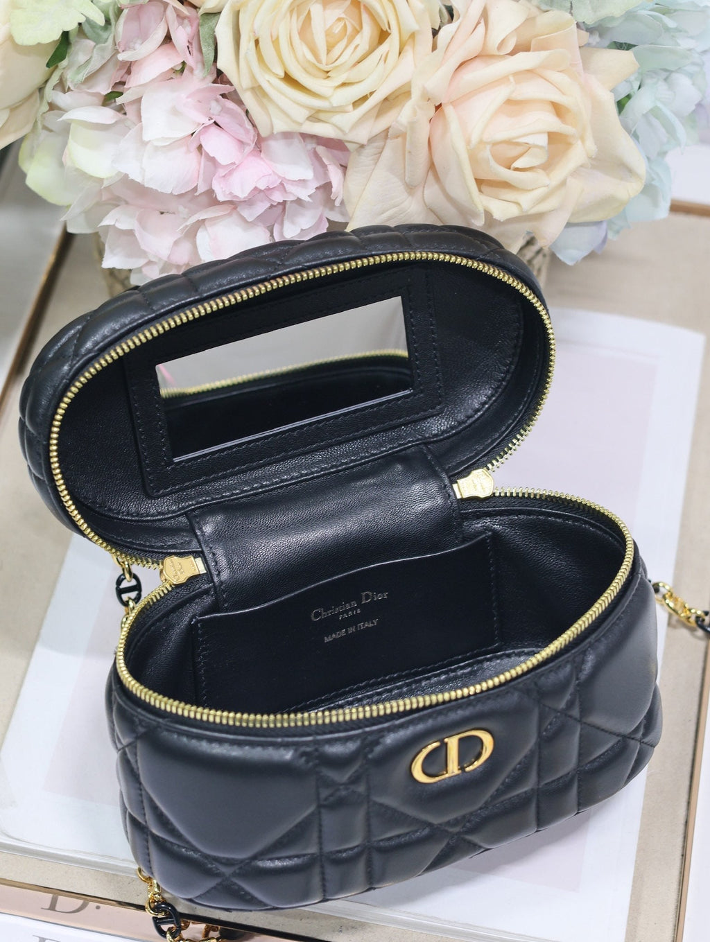 DIOR CARO 16 MINI VANITY CASE IN BLACK MACROCANNAGE LAMBSKIN