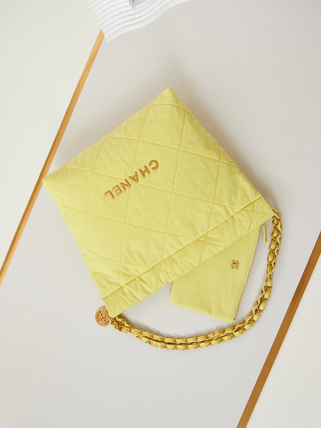 CHANEL CLASSIC MEDIUM 37 BAG IN YELLOW CORN CANVAS