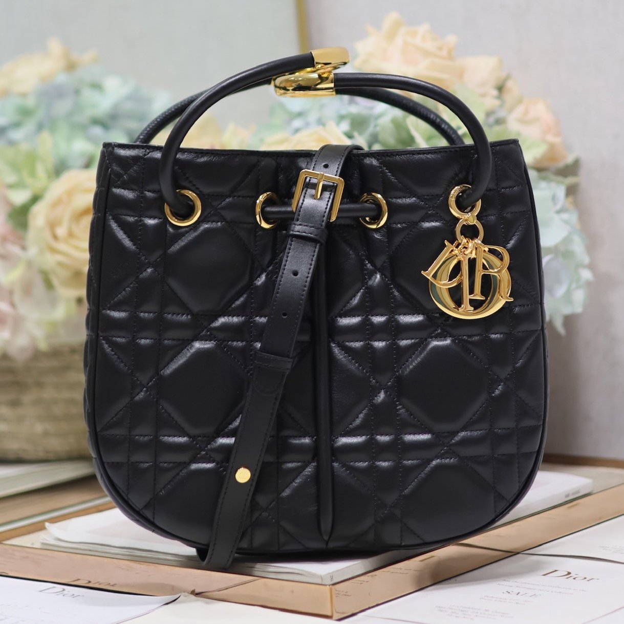 DIOR MINI 27 NOLITA BAG IN BLACK MACROCANNAGE CALFSKIN