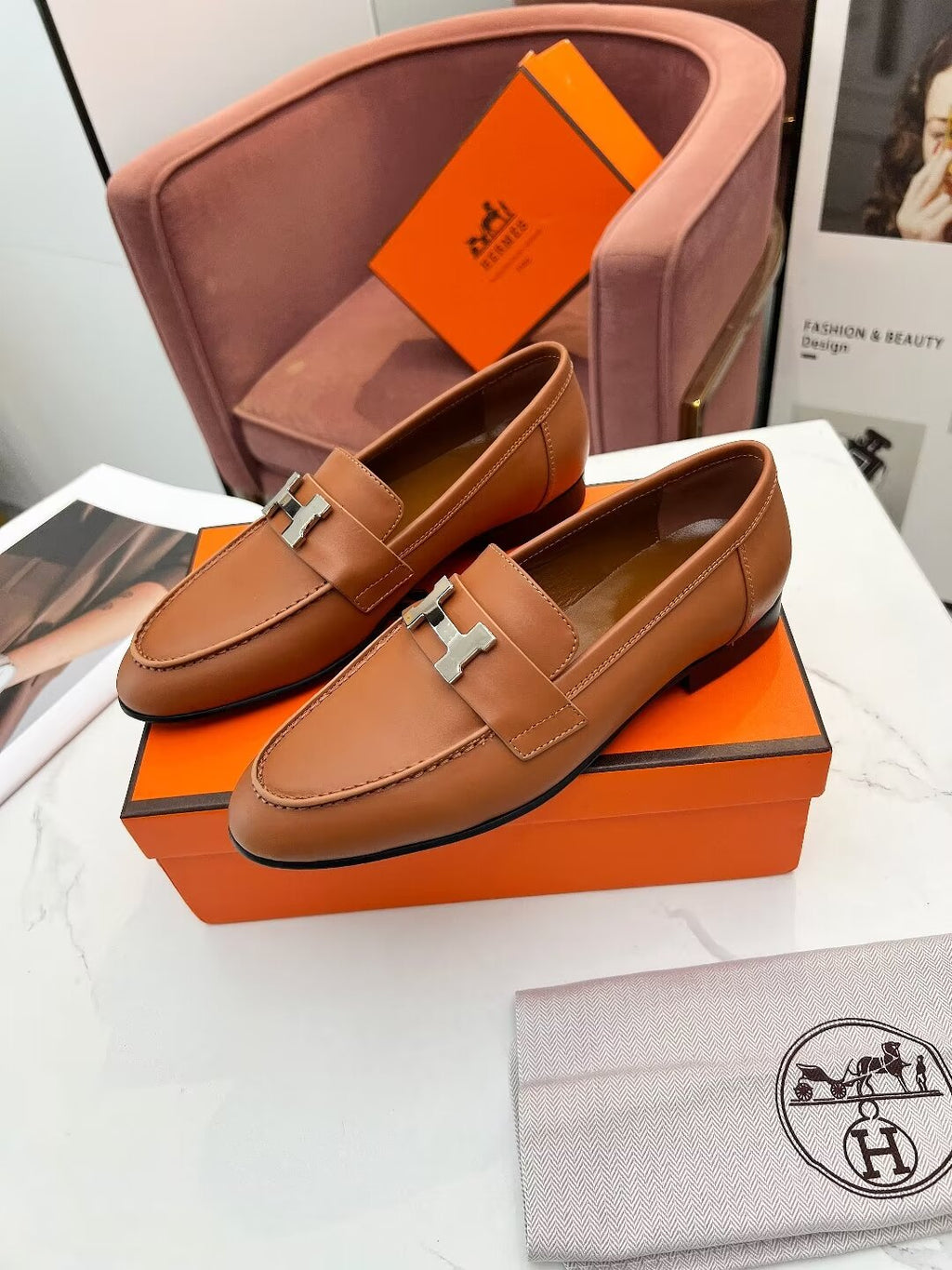 HERMES PARIS LOAFER TAWNY CALFSKIN