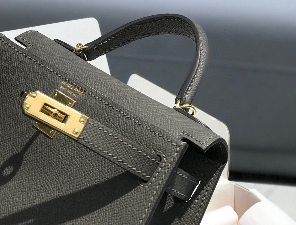 HERMES KELLY MINI 20 DARK GREY EPSOM GOLD HARDWARE