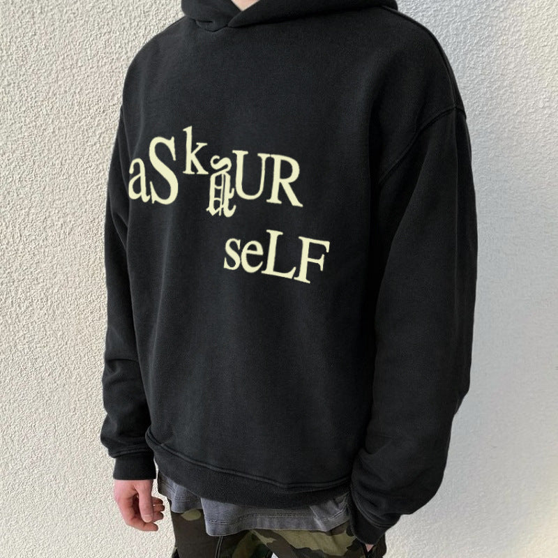 Askyurself Hoodie Retro Hooded Sweater Terry Thin