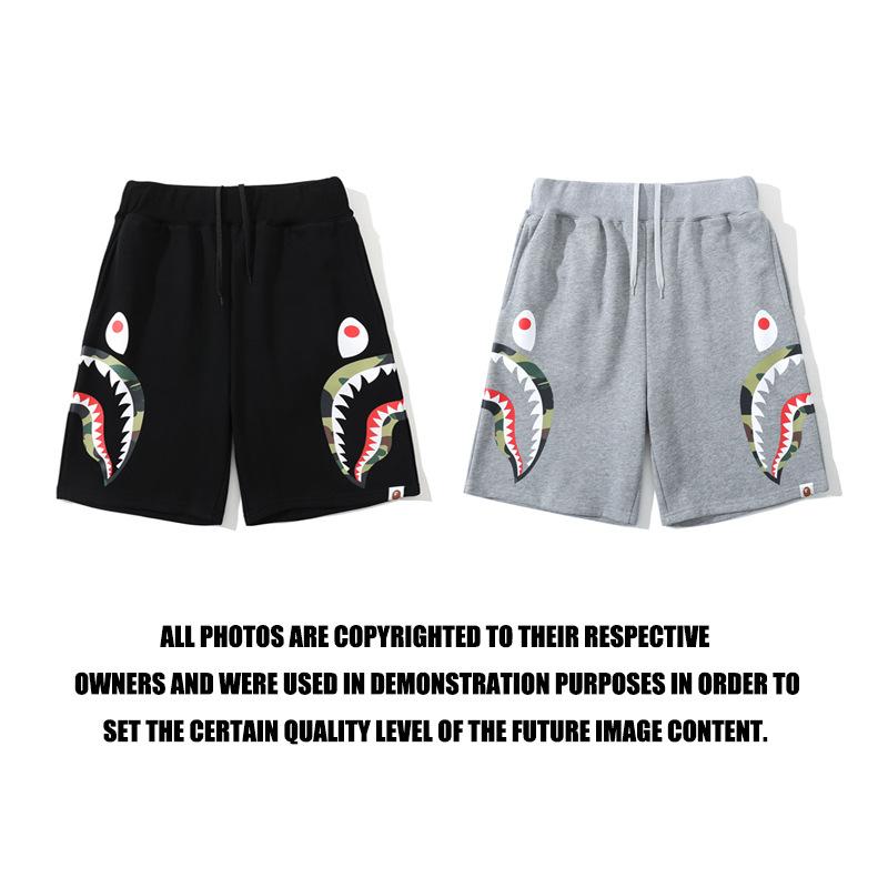 Bathing Ape Shorts Men's Double Camouflage on Side Shark Head Shorts Camouflage Elastic Waist Fifth Pants Middle Pants Fashion Brand Casual Shorts