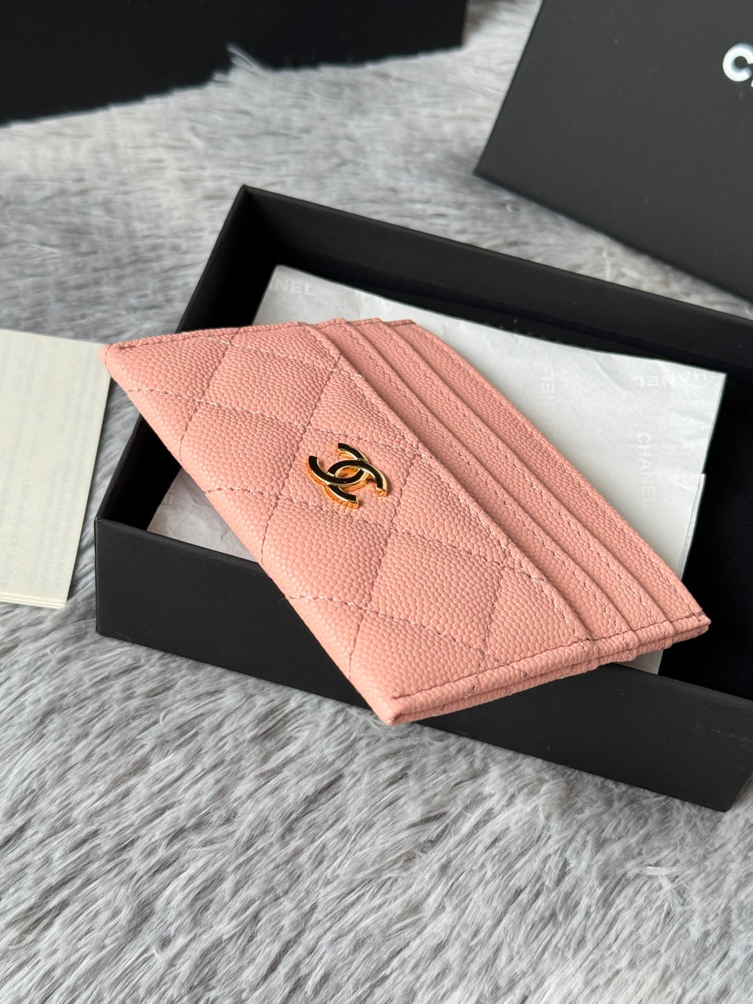 CHANEL 25S CARD HOLDER 11 IN PEACH PINK CAVIAR GOLD HARDWARE