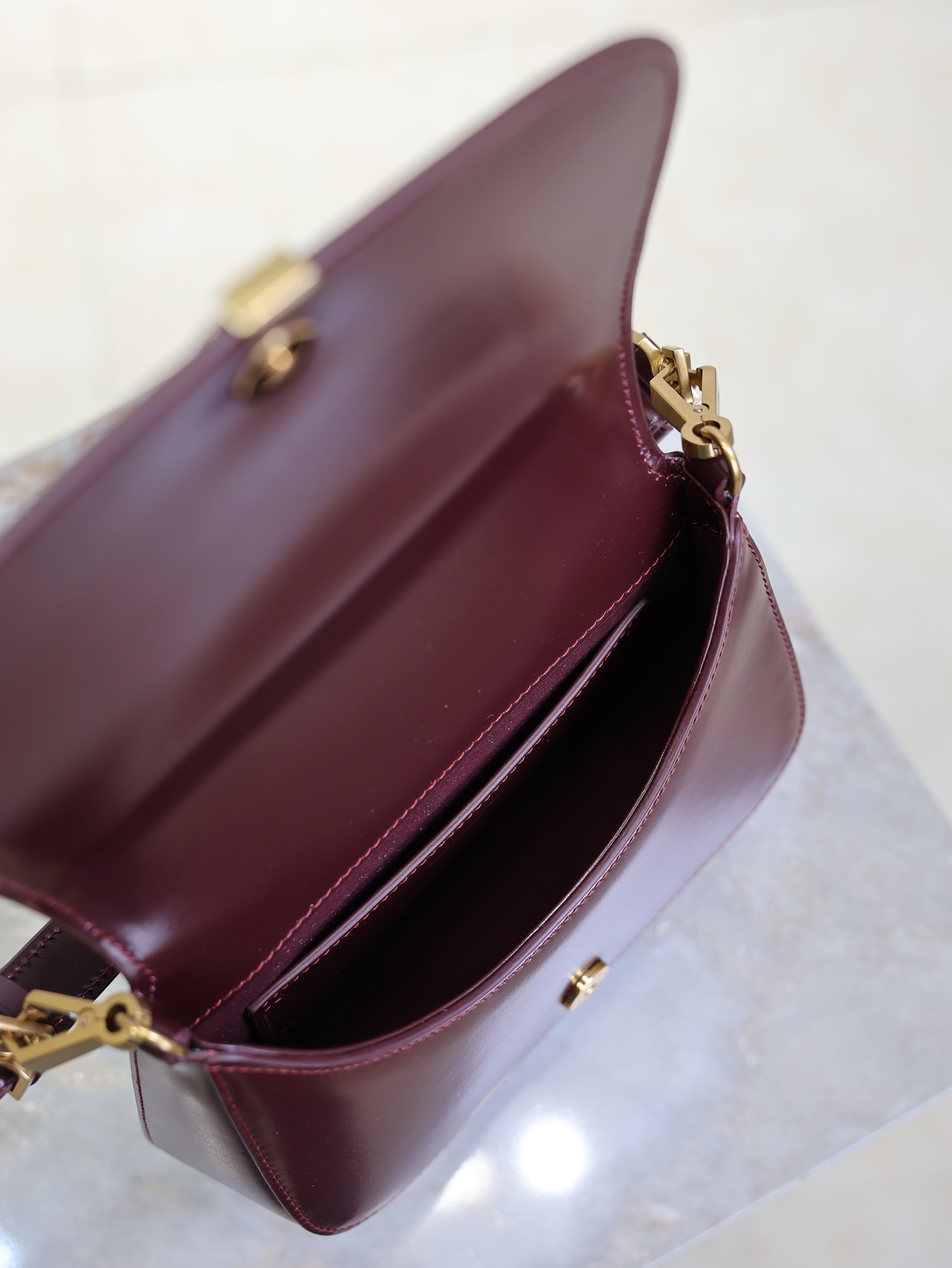 YSL 25S MINI VOLTAIRE 21 IN ROUGE CABERNET CALFSKIN SAINT LAURENT GOLD HARDWARE