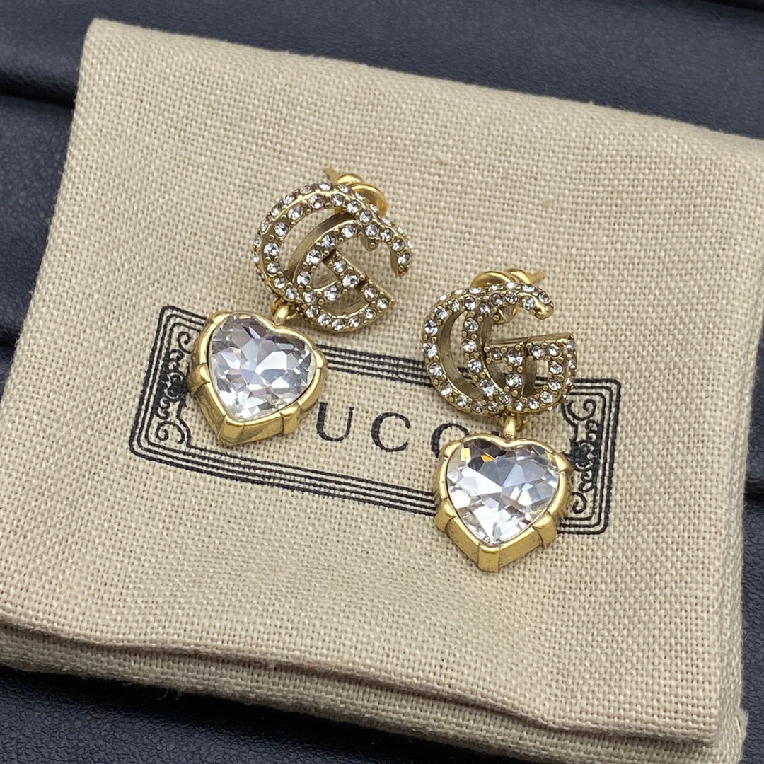 18K Double Gucci Crystal Pendant Earrings