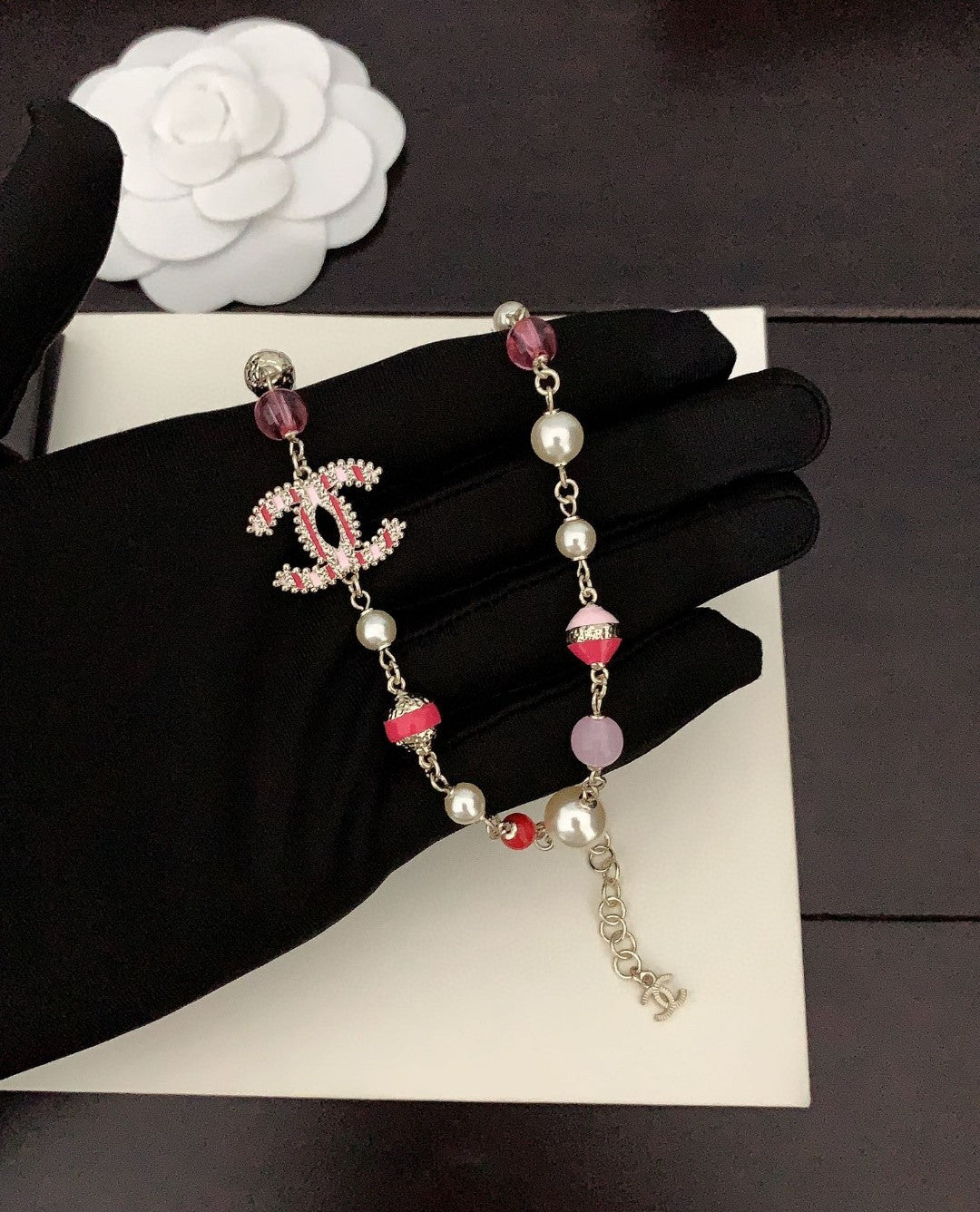 18K  Chanel Pink & White Pearls Necklace