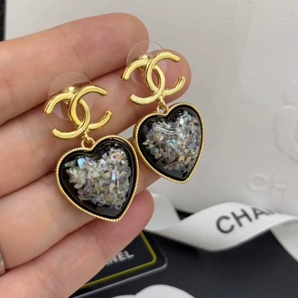 18K  Chanel Multi-Color Crystals Heart Earrings
