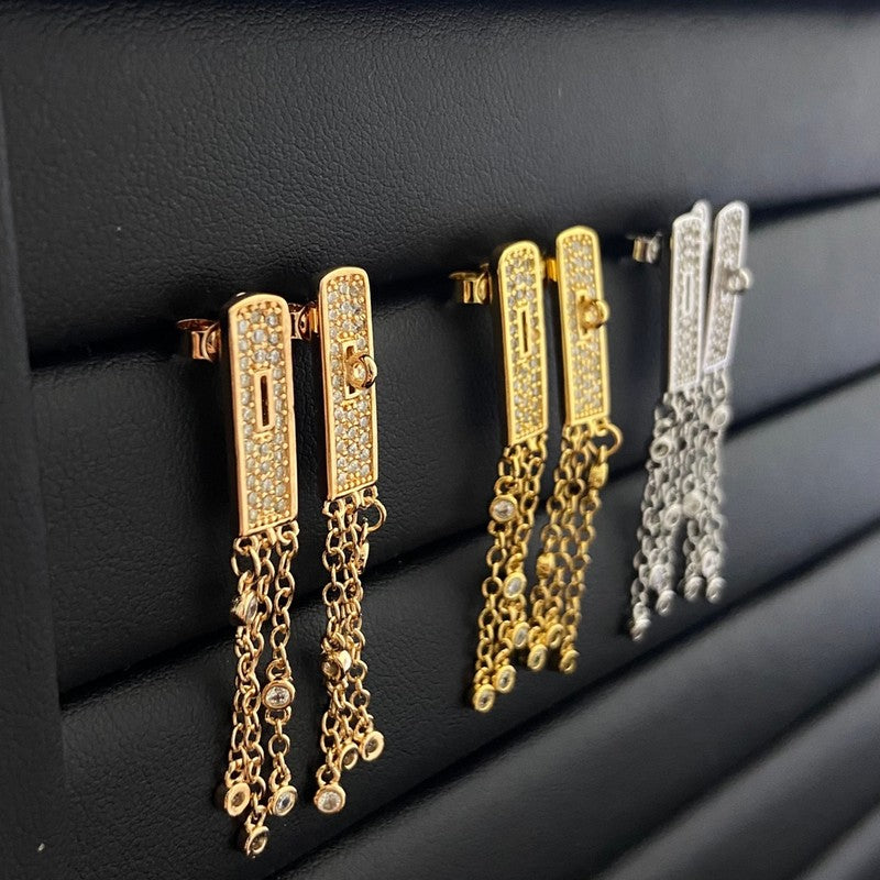 18K Hermes Kelly Gavroche Full Diamond Earrings