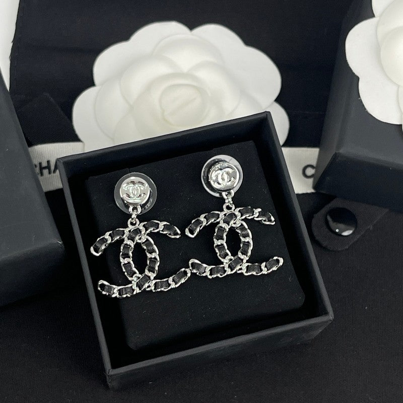 18K  Chanel Leather Gold Earrings