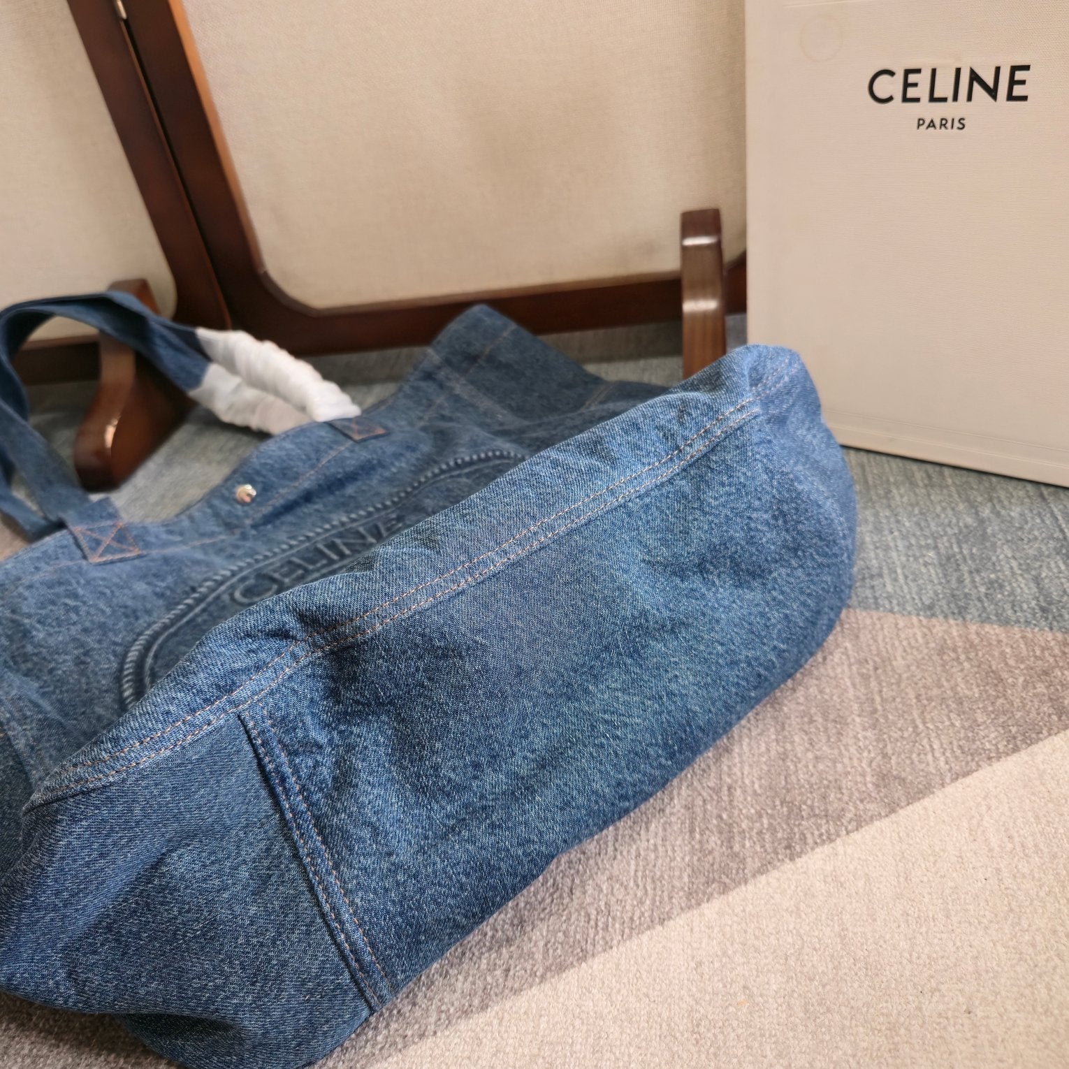 CELINE 25S DENIM CABAS BAG 50MM IN BLUE CANVAS