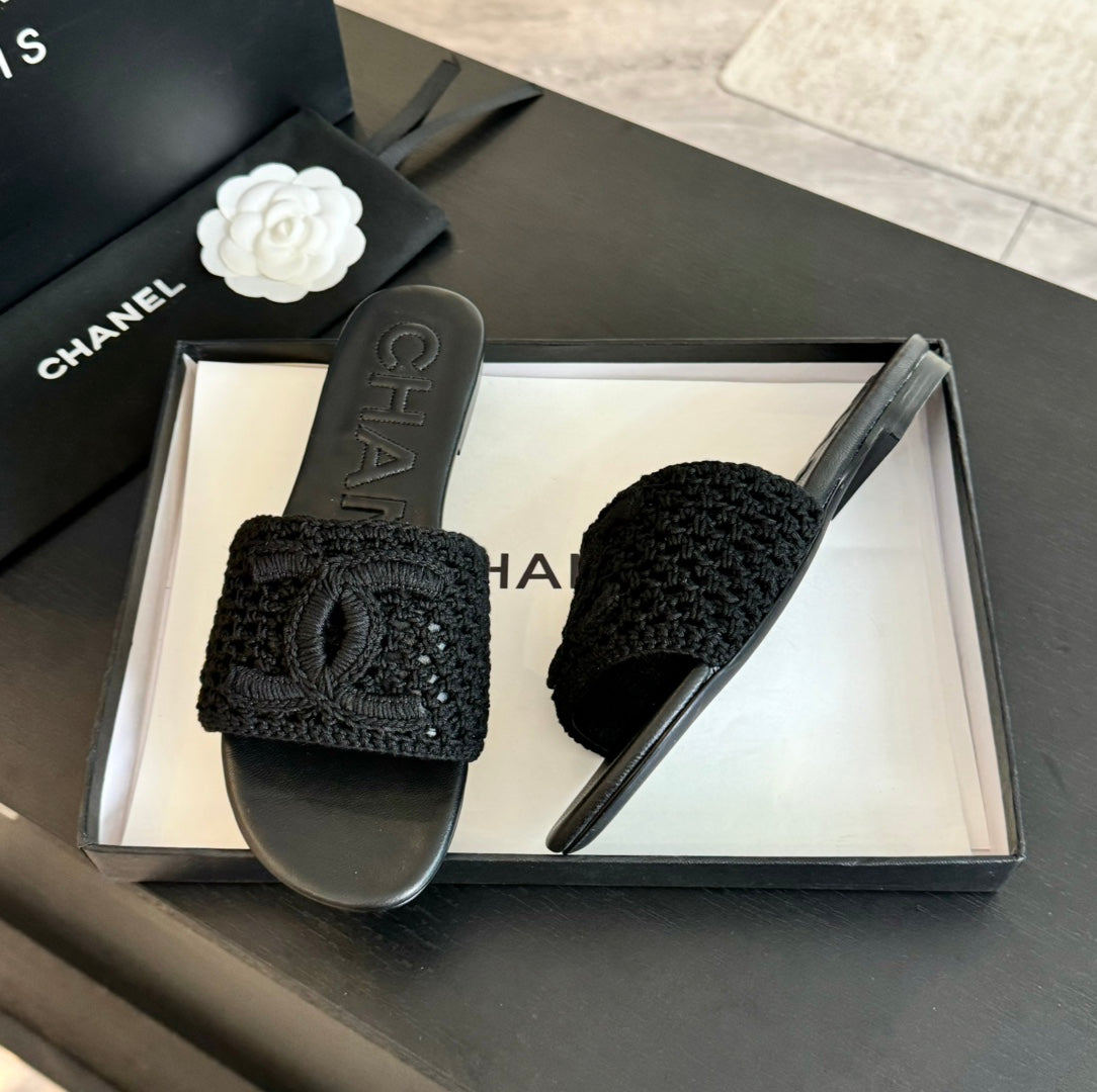 CHANEL Slippers Black Lambskin