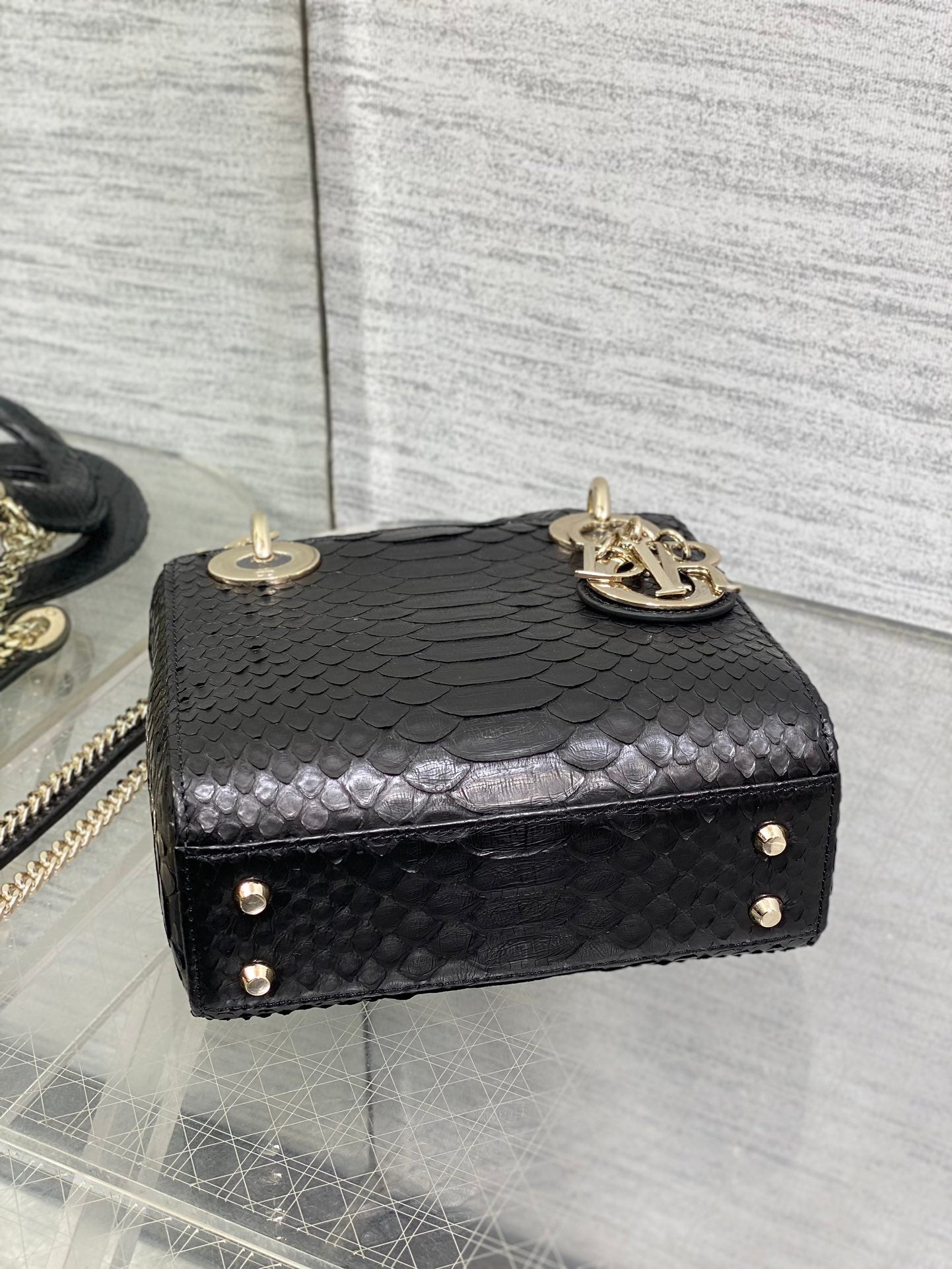 DIOR MINI 17 LADY BAG IN BLACK SNAKESKIN PATTERN LAMBSKIN