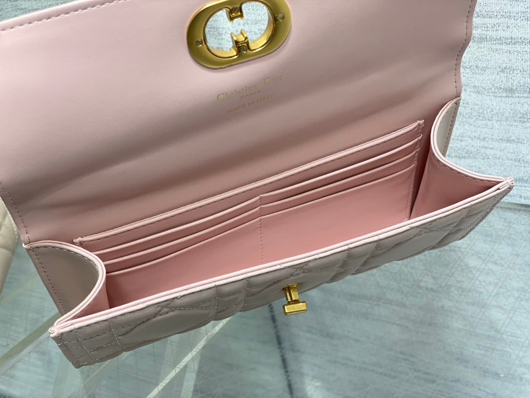 DIOR MISS CARO TOP HANDLE POUCH 24 IN PALE PINK MACROCANNAGE LAMBSKIN