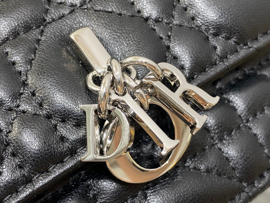 DIOR 25S  TALK PHONE POUCH 21 IN BLACK CANNAGE LAMBSKIN SILVER HARDWRE