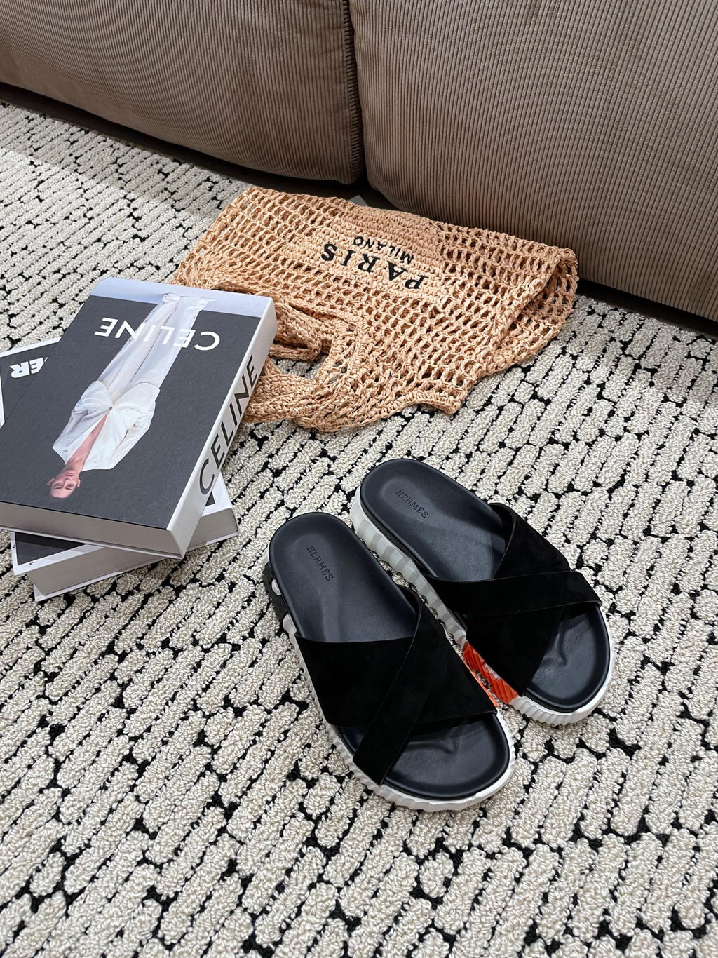 HERMES INFRA SANDAL BLACK SUEDE