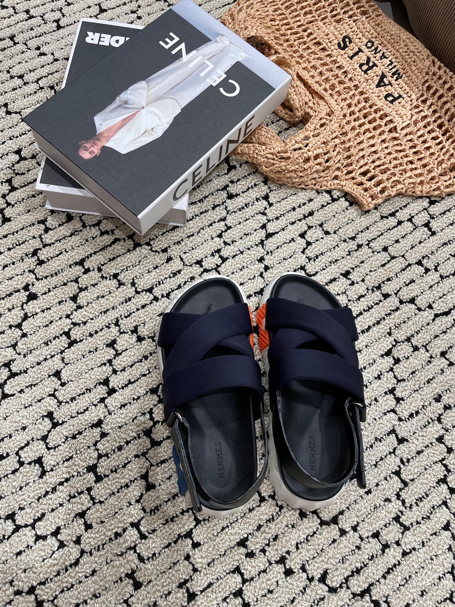HERMES ELECTRIC SANDAL BLACK MIX CHARCOAL BLACK CALFSKIN
