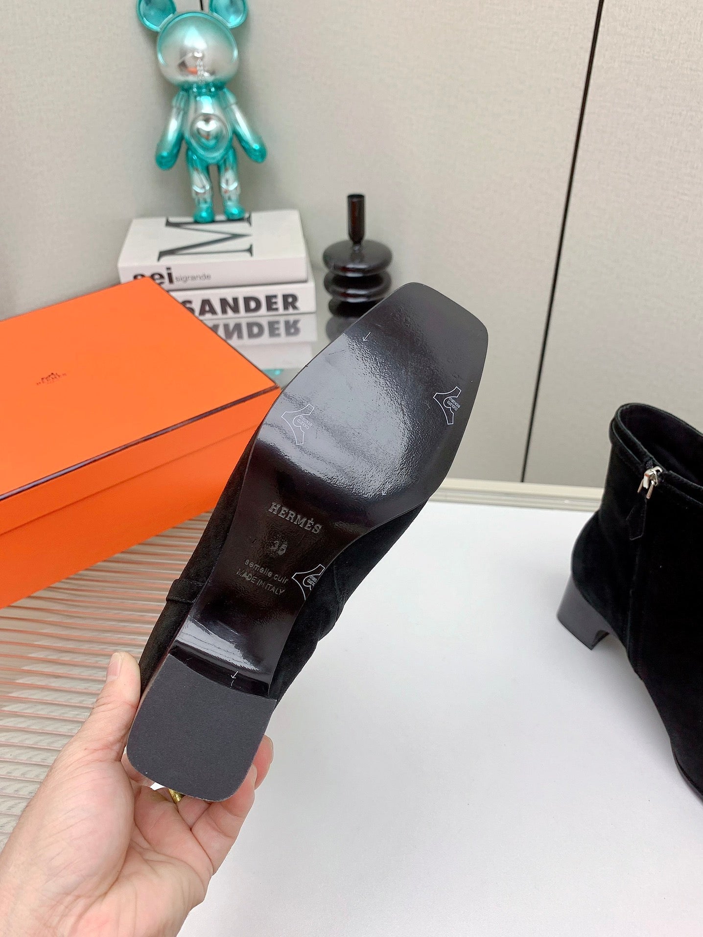HERMES WOMEN'S NEO ANKLE BOOT IN BLACK SUEDE