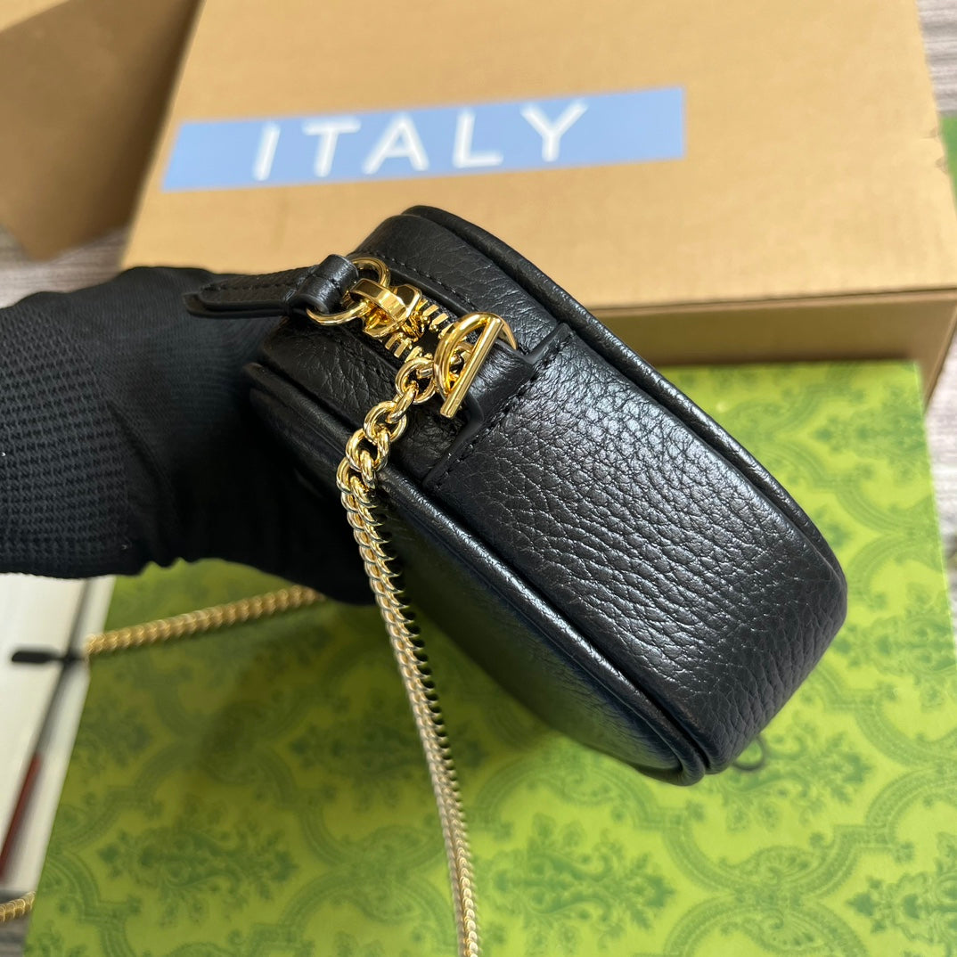 GUCCI MARMONT MINI 18 BAG IN BLACK CALFSKIN