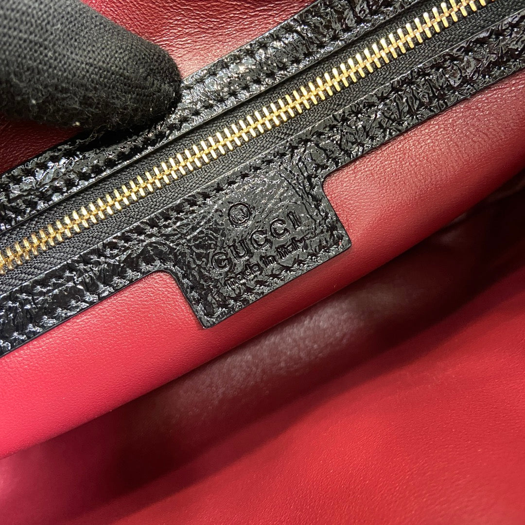 GUCCI JACKIE SMALL SHOULDER BAG 27 IN BLACK CRACKED LACQUER CALFSKIN GOLD HARDWARE