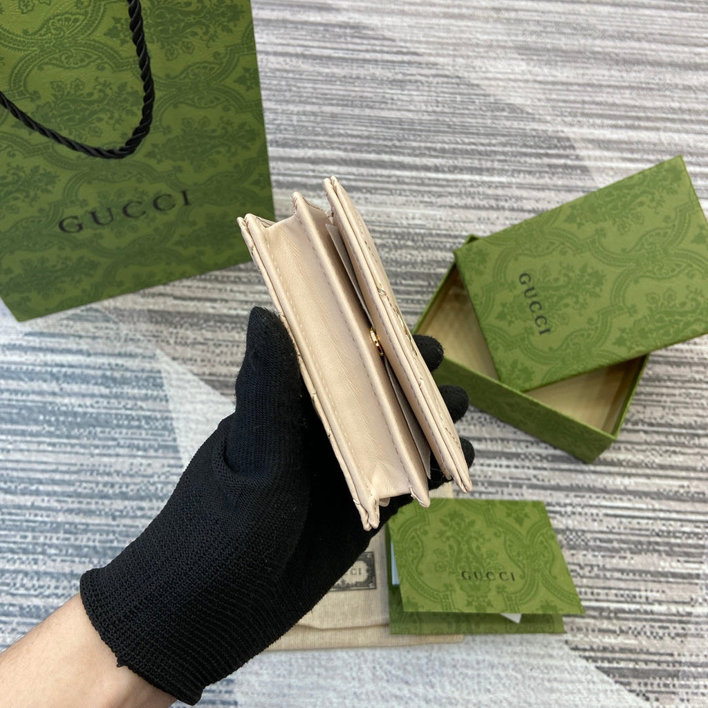 GUCCI MARMONT CARD CASE 11 IN BEIGE CALFSKIN