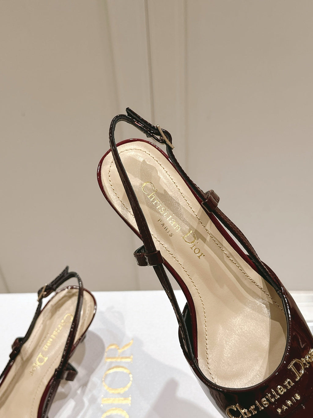 DIOR MY DD 25S SLINGBACK PUMP 50MM IN BURGUNDY RED GLOSSY CALFSKIN