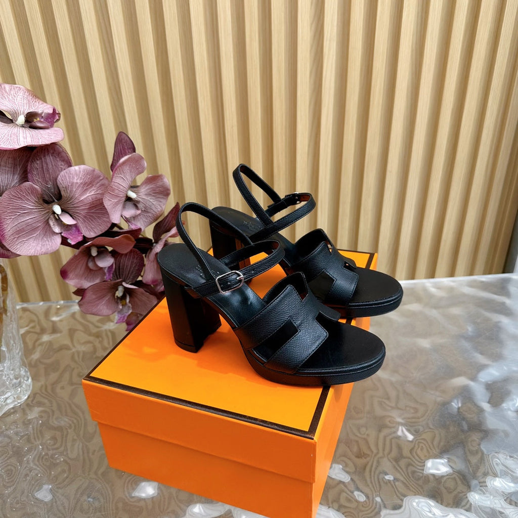 HERMES JAZZ 90 SANDAL IN BLACK CALFSKIN