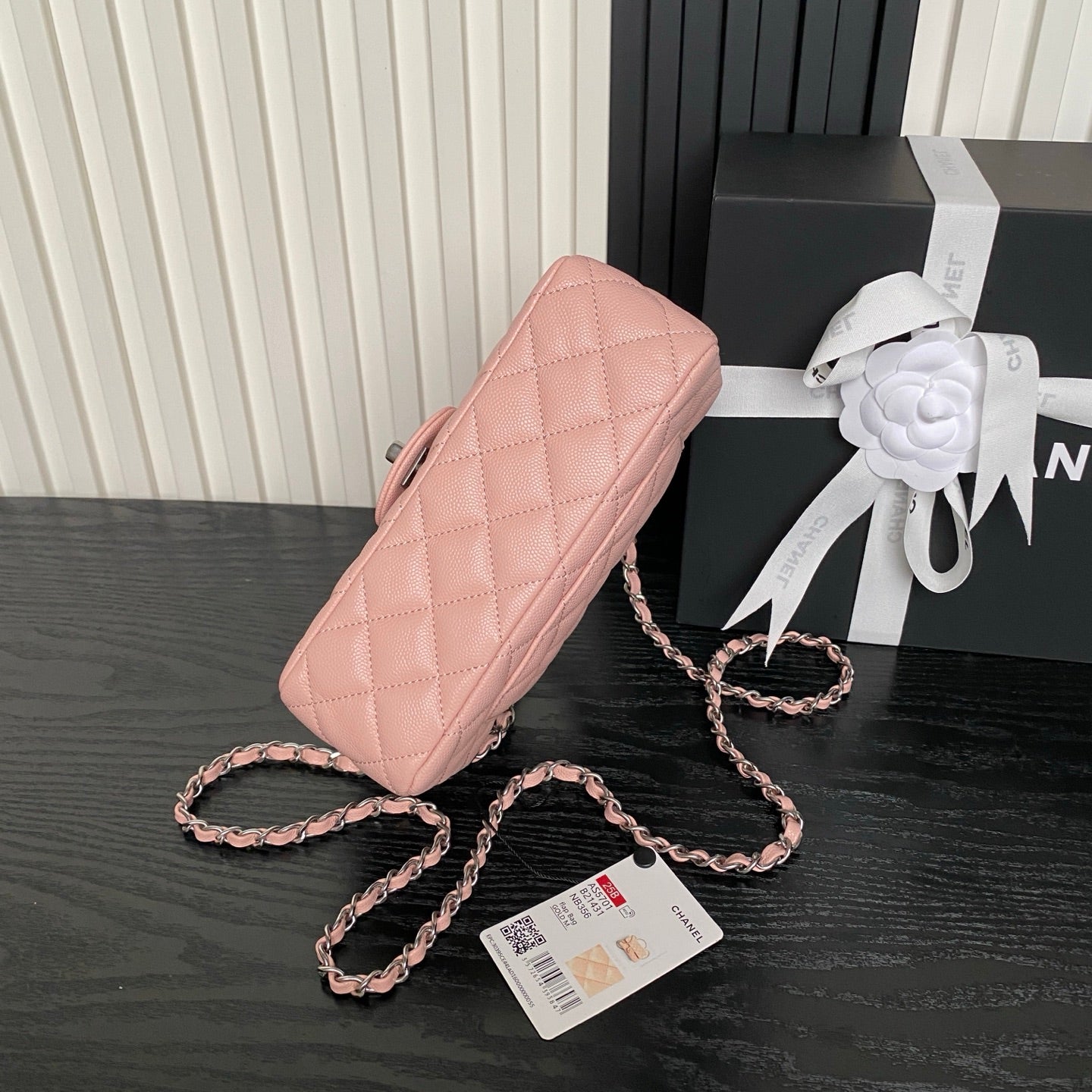 CHANEL 25S FLAP BAG 19 IN LIGHT PINK CALFSKIN SILVER HARDWARE
