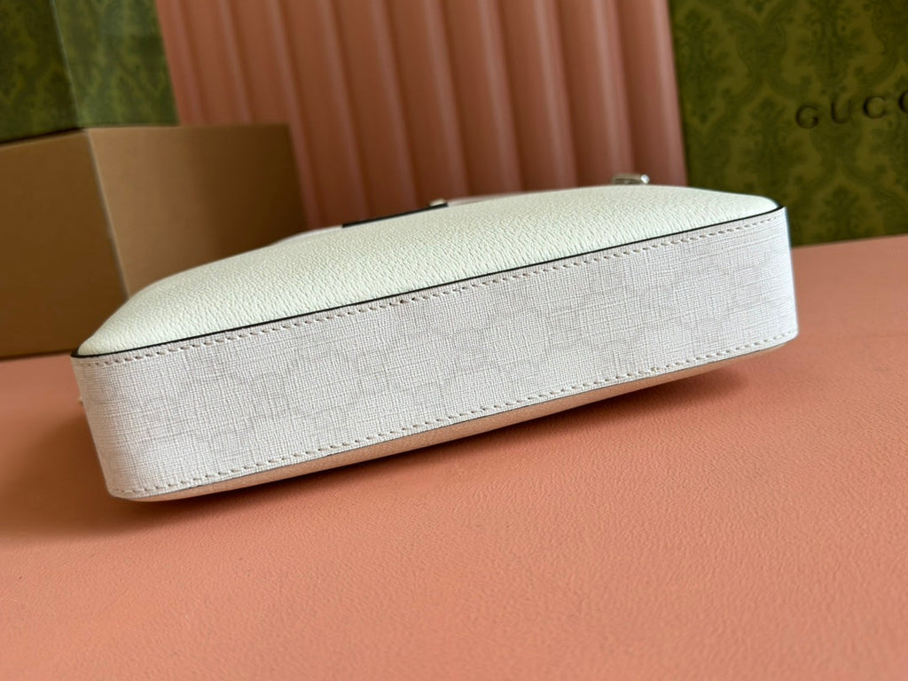 GUCCI SMALL CROSSBODY BAG 24 WITH TAG IN WHITE CALFSKIN AND CANVAS TRIM
