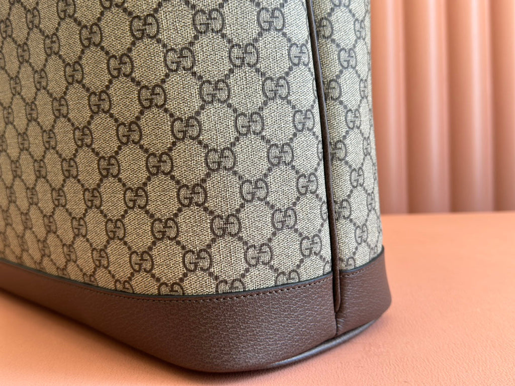 GUCCI OPHIDIA MEDIUM TOTE BAG 38.5 BEIGE CANVAS AND BROWN CALFSKIN