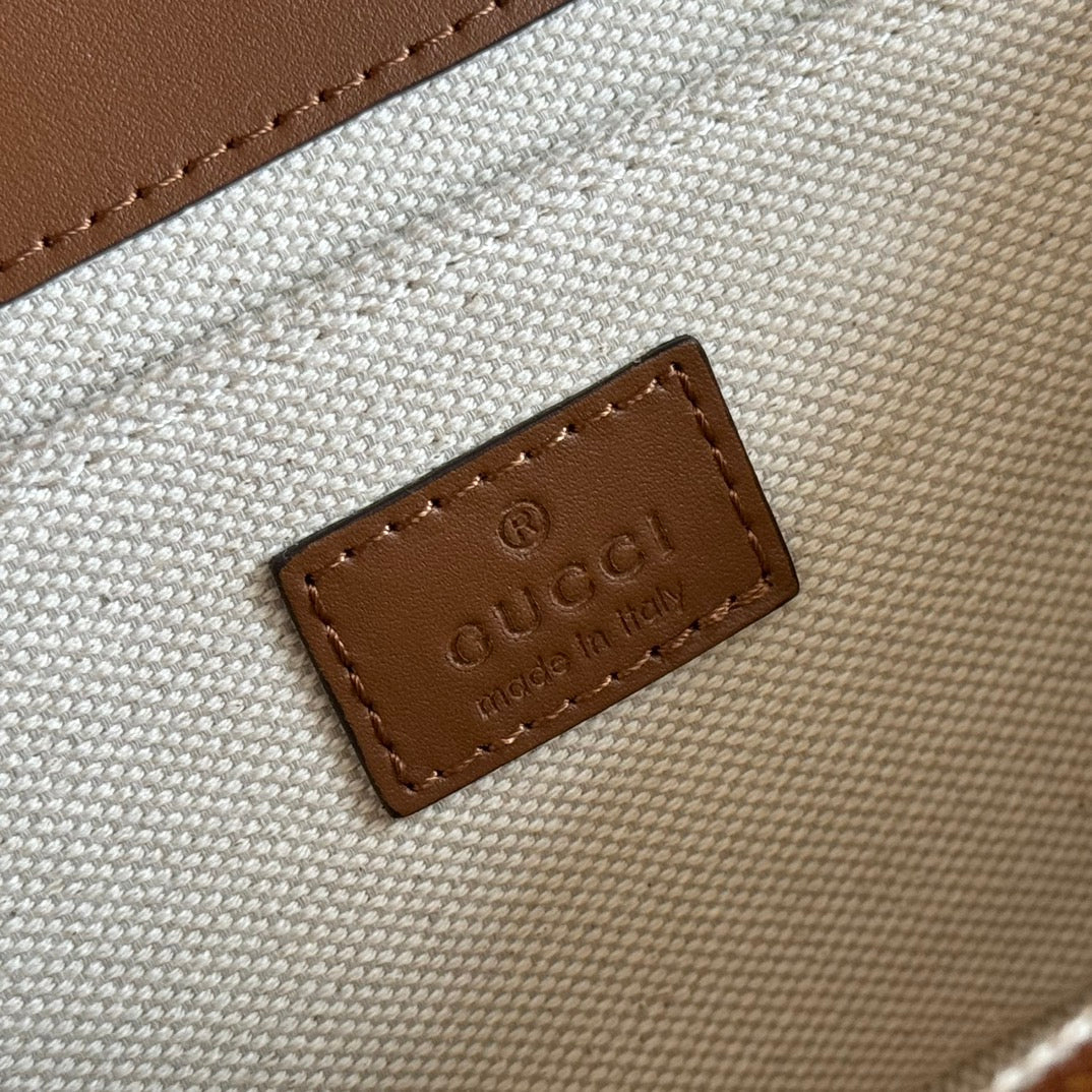 GUCCI GO SMALL SHOULDER BAG 21.5 IN BLUE DENIM BROWN CALFSKIN