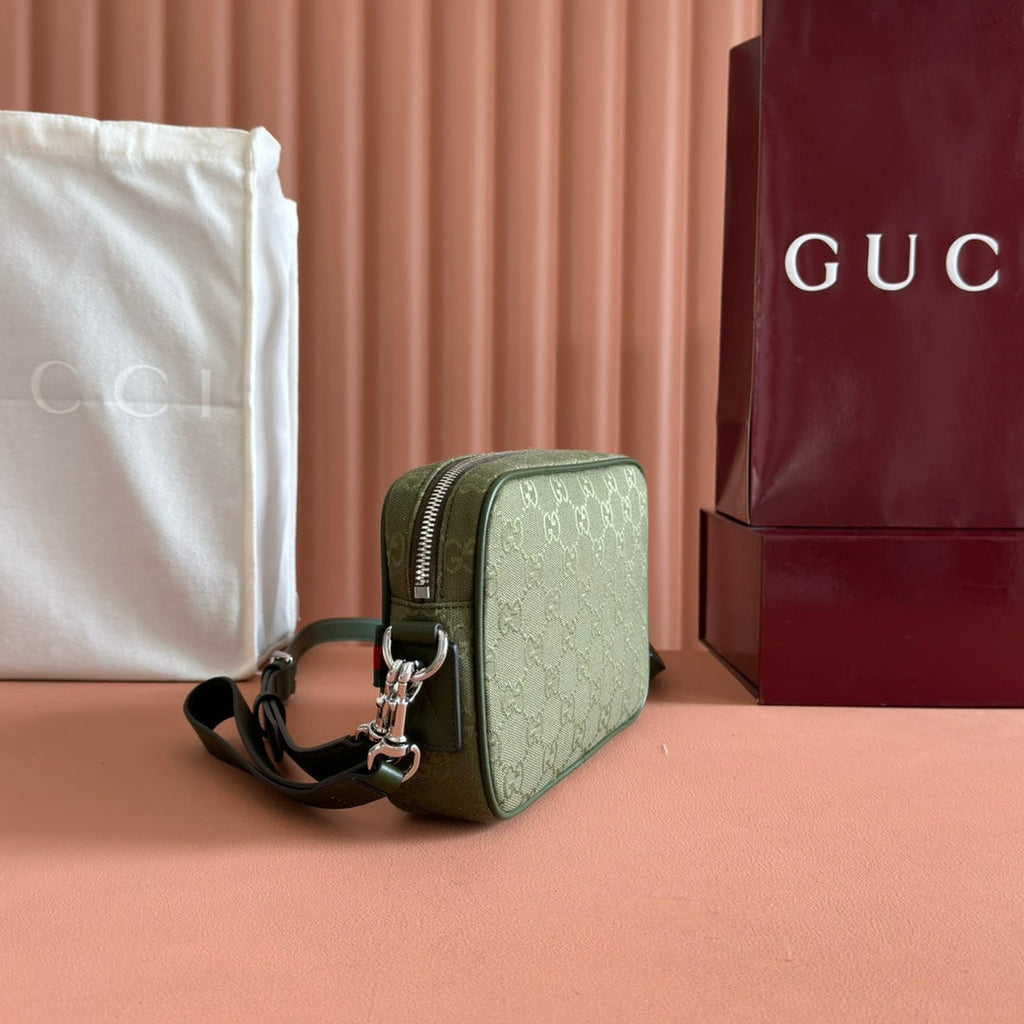 GUCCI SMALL CROSSBODY BAG 23.5 IN FOREST GREEN  CANVAS