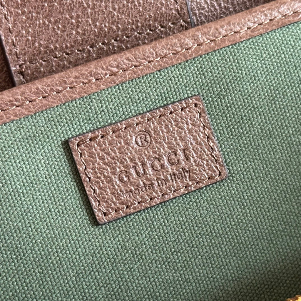 GUCCI 26S OPHIDIA HANDBAG 39 IN BROWN AND DARK BEIGE CANVAS