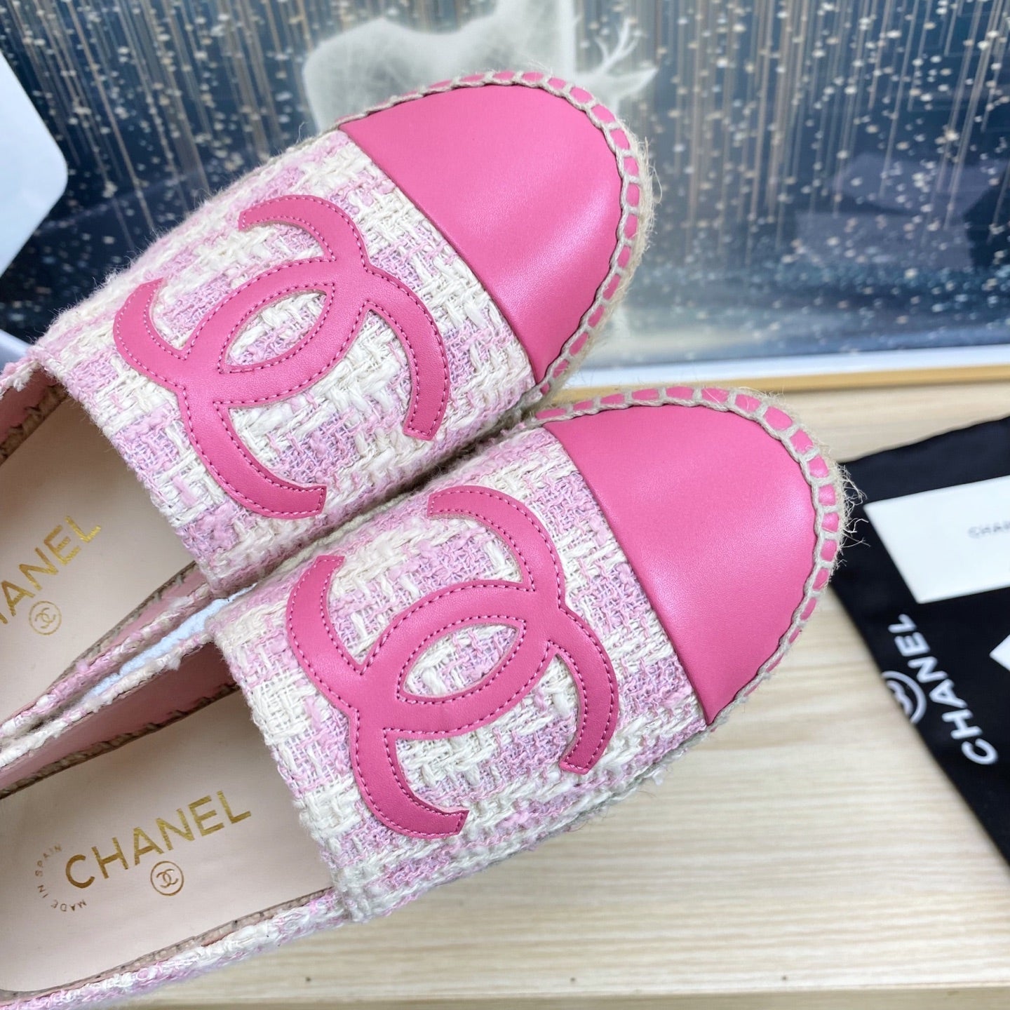 CHANEL ESPADRILLES PLATFORM IN PINK TWEED