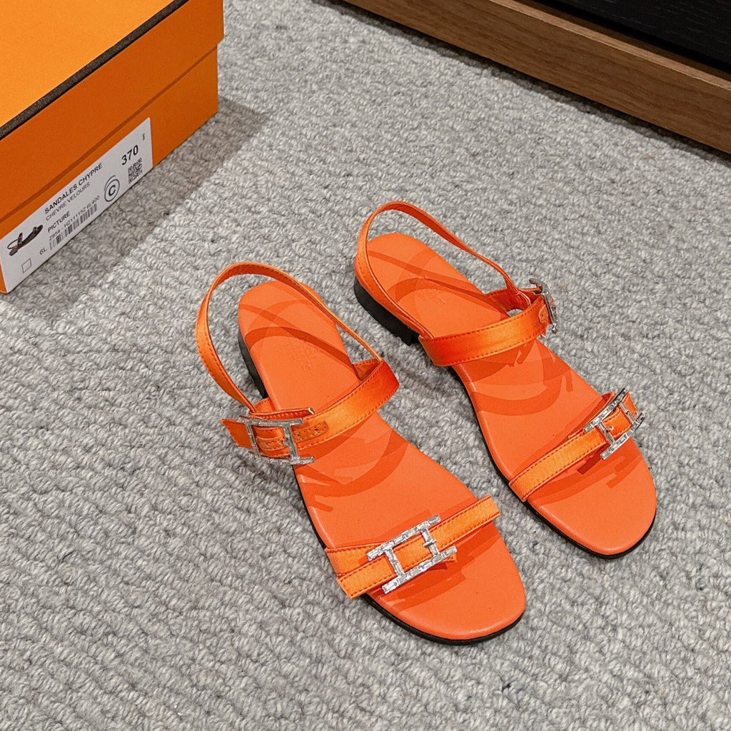 HERMES BUCKLE SANDAL BRIGHT ORANGE CALFSKIN