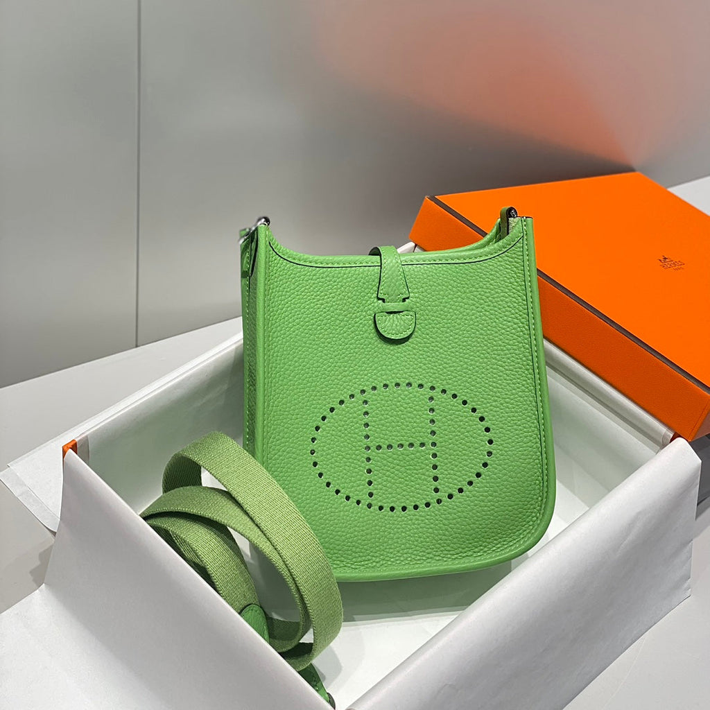 HERMES MINI NEO 18 EVELYNE BAG IN LIGHT GREEN GRAINED CALFSKIN