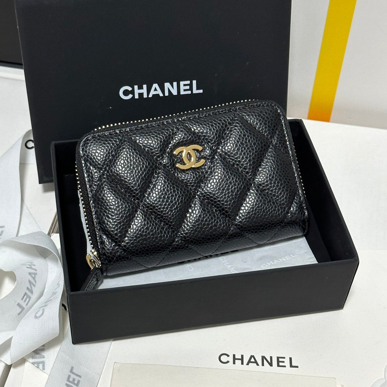 CHANEL MINI WALLET 11 IN BLACK CAVIAR SKIN GOLD METALLIC
